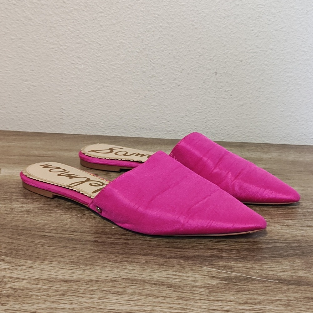 Sam Edelman Rumi Mules Women 9 Pink Pointed Toe Satin Fabric Flat Slides